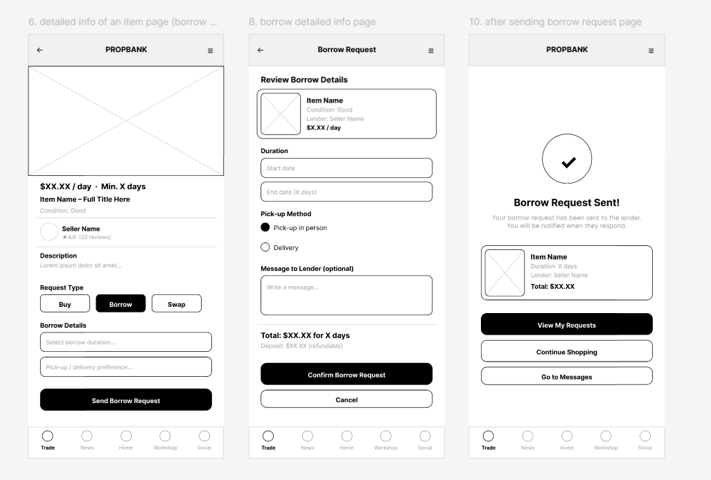 Borrow mid-fi wireframe
