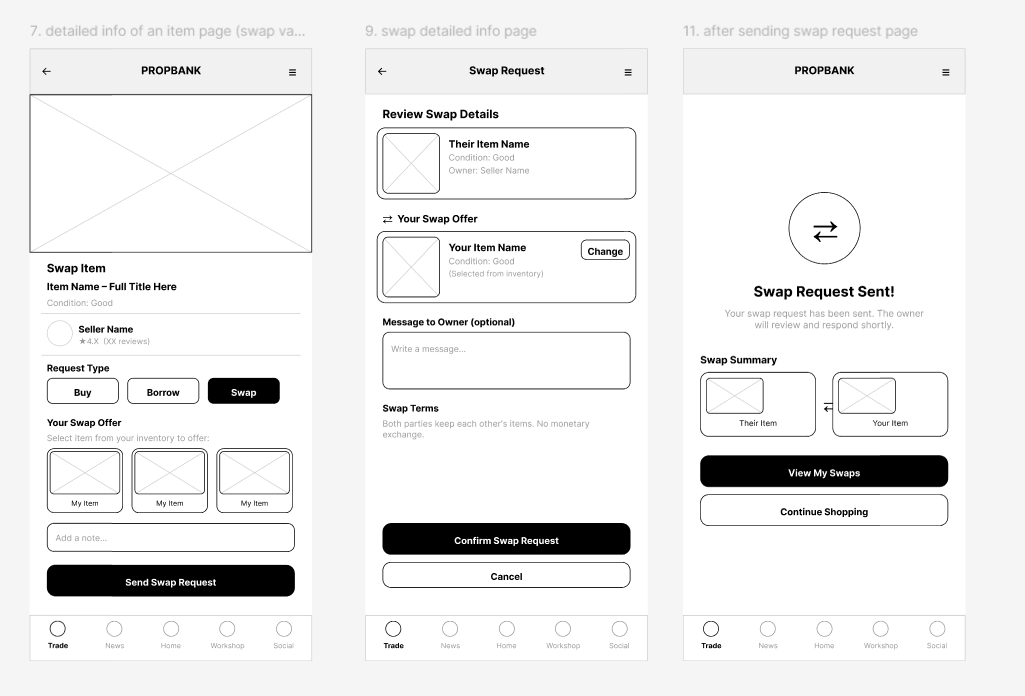 Swap mid-fi wireframe